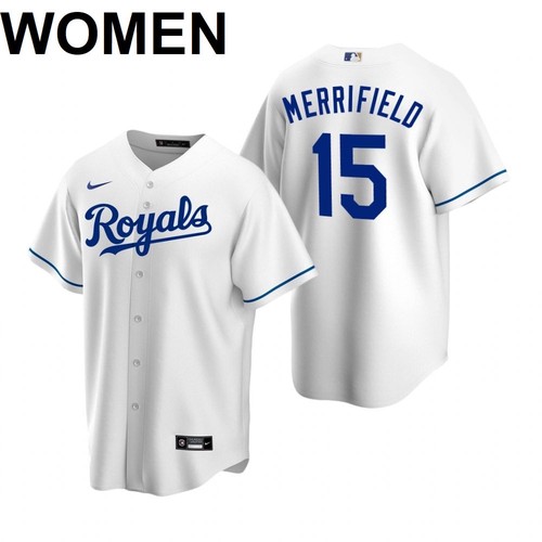 Women's Kansas City Royals #15 Whit Merrifield 2021 White Cool Base Stitched Jersey(Run Small)
